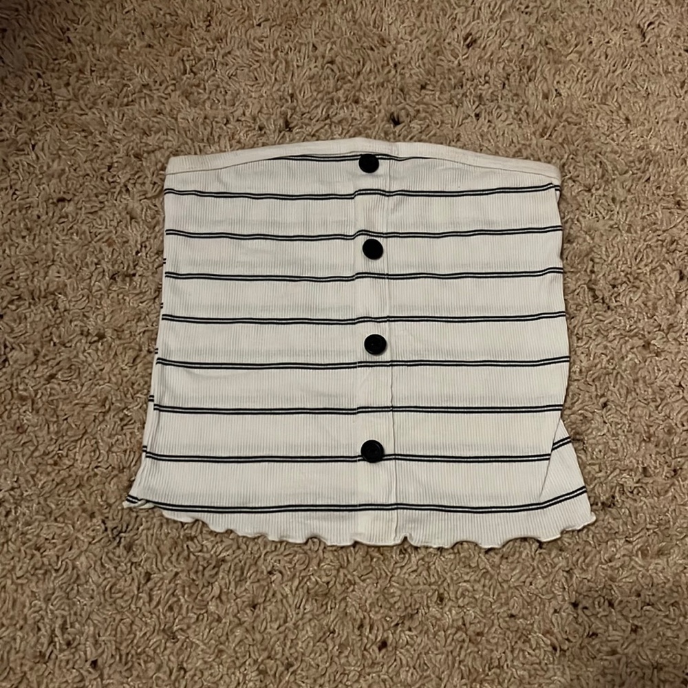 Black and White Striped Tube Top with buttons